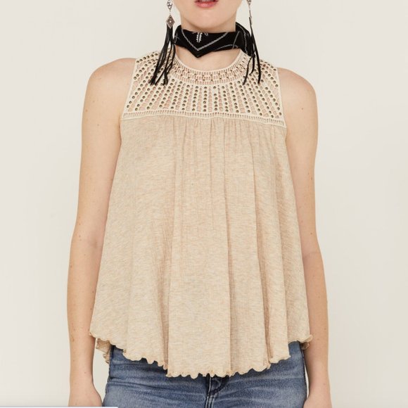 🌼 Wild Moss women's crochet studded yoke flowy tank top 🌼 - Picture 1 of 3